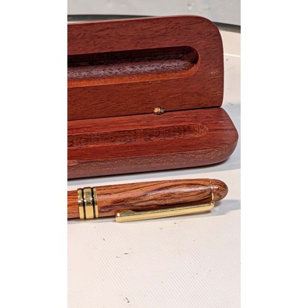 Unbranded Wooden Ballpoint Pen Unisex OS Brown Good Handcrafted Gold Trim Case - Picture 2 of 9